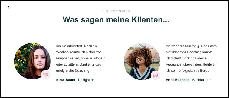 Startseite Testimonials Testimonial Coaching Website